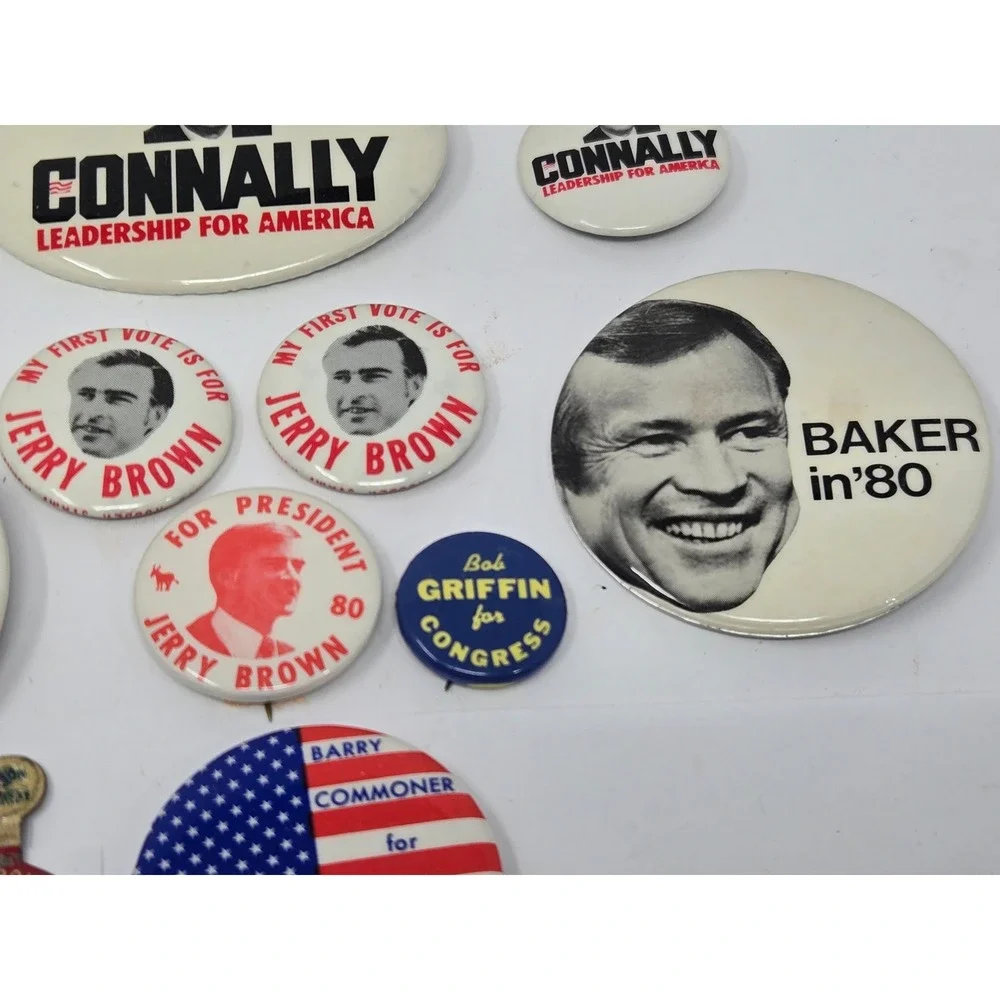 Vintage 1980 Political Campaign Button Lot Connally Baker Jerry Brown 3rd Party
